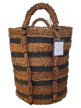 Threshold Tall Woven Striped Basket With Handles Black/Natural